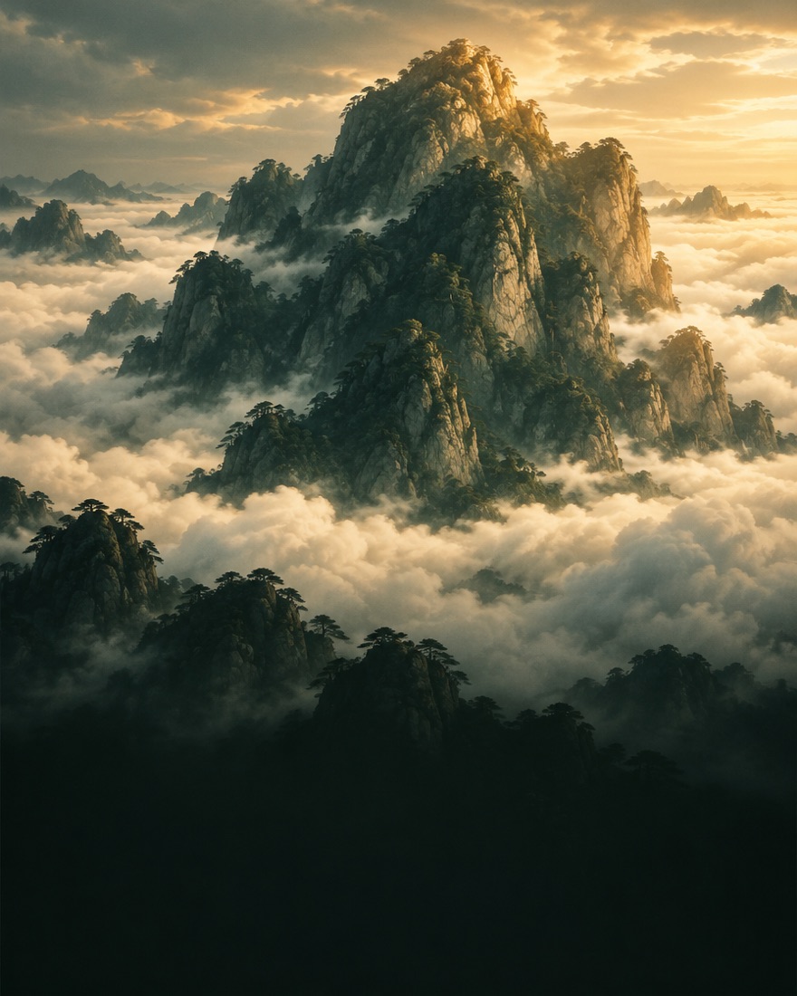 A mountain above a sea of cloud