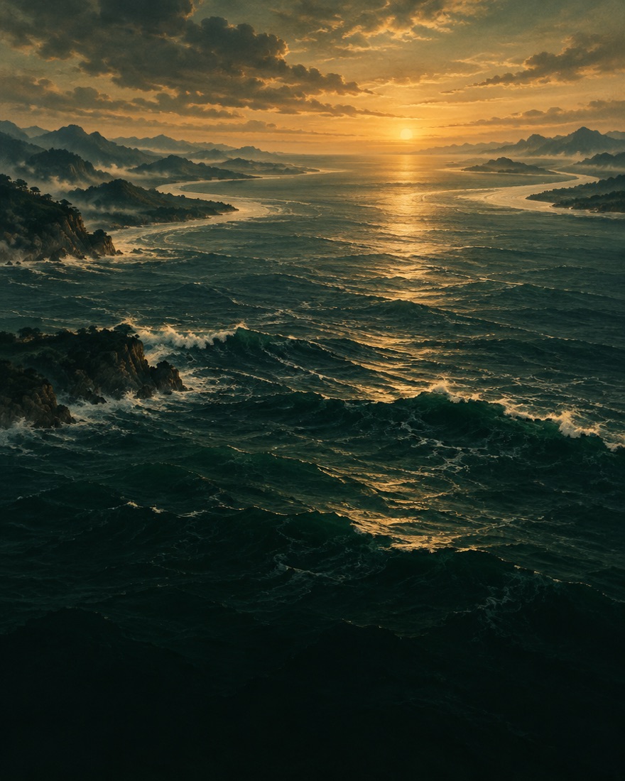 The open ocean at dusk
