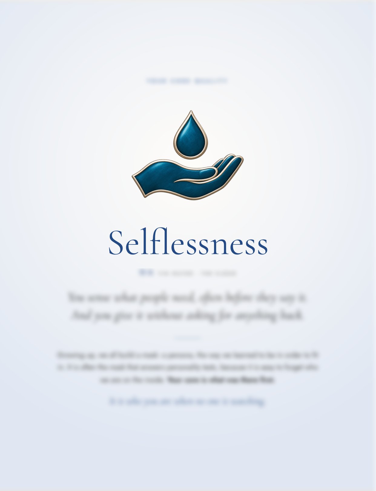 Report page: your Core Quality, Selflessness