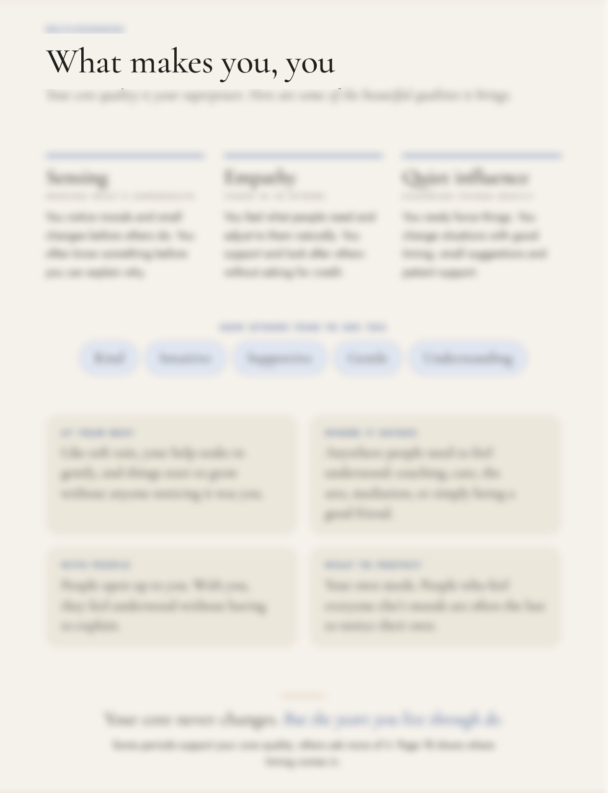 Report page: What makes you, you
